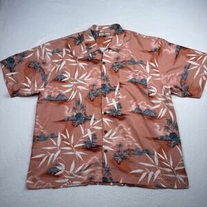 Tommy Bahama Shirt Mens 2XL Orange Silk Hawaiian Scenic Short Sleeve Button Up